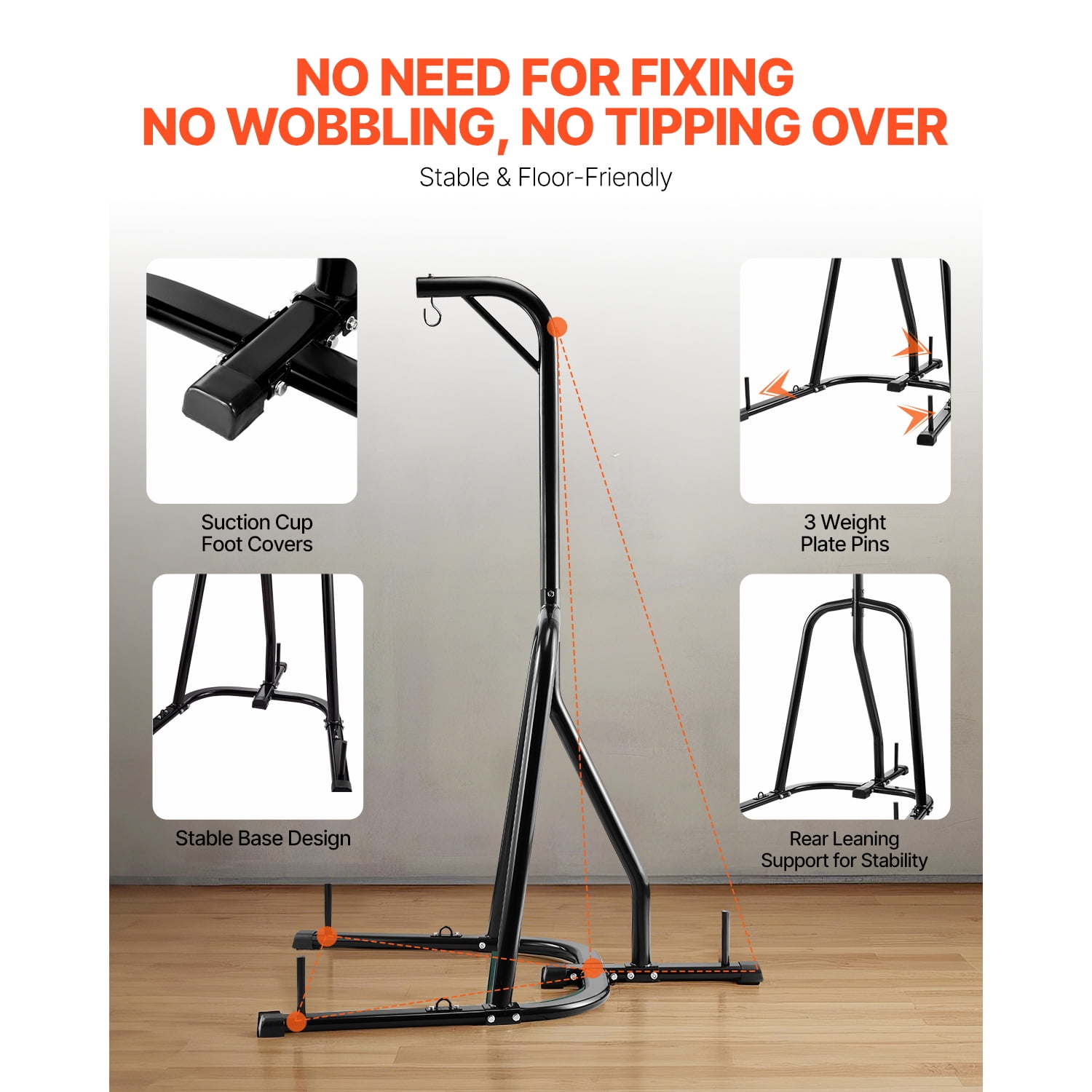 KFFKFF Boxing Bag Stand, Robust Steel Exercise Gear, Punching Bag Support, Can Hold Maximum 140 lbs, Independent Sandbag Frame with Weighted Foundation, Workout Apparatus for Domestic Gym Fitness