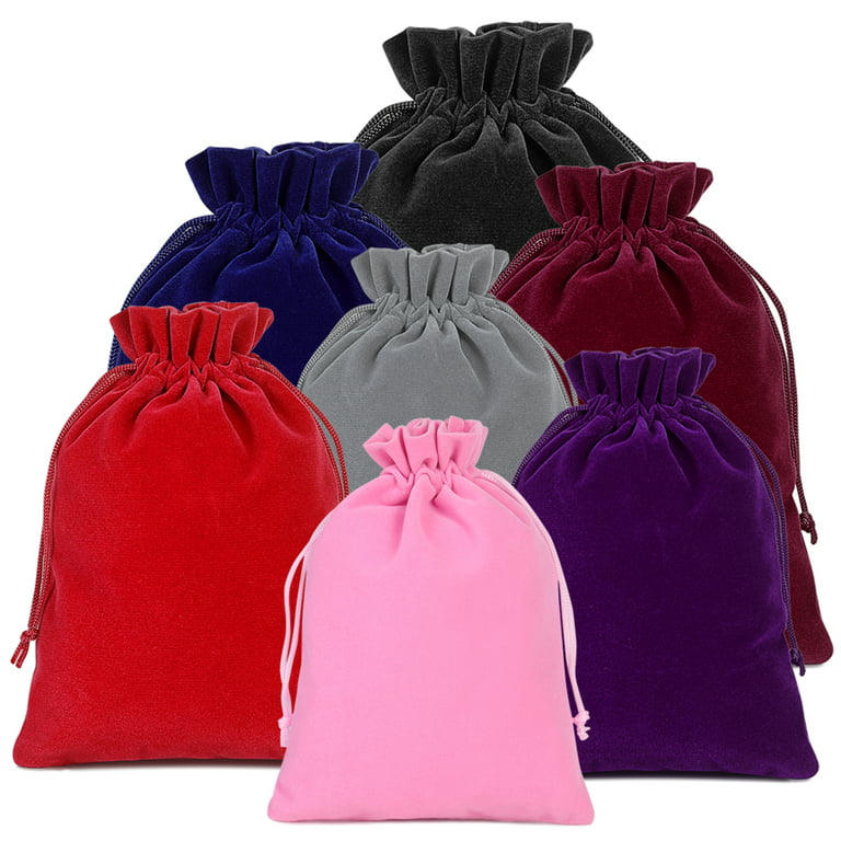 Jygee Velour Jewelry Bag Drawstring Round/Square Bottom Pouch Gift Festival  Christmas Party Favors Candy Pack Red/round bottom