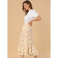 thumbnail image 4 of Unique Bargains Women's Floral Print Elastic Waist Ruffle Hem Midi Skirt, 4 of 6
