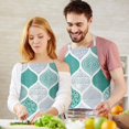 thumbnail image 2 of Green and White Geometric Quatrefoil Apron-Garden Aprons for Women with Pockets-Cotton Linen Waterproof Kitchen Cooking Gardening Aprons Adjustable for Kitchen,Cooking,BBQ and Salon 33x27 Inch, 2 of 3
