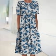thumbnail image 2 of Dyegold Womens Sundresses Summer Casual Boho Pleated Knee Length Swing Aline Midi Party Beach Dress Floral Print Short Sleeve Sun dresses for Women Plus Crewneck Dresses Vacation, 2 of 5