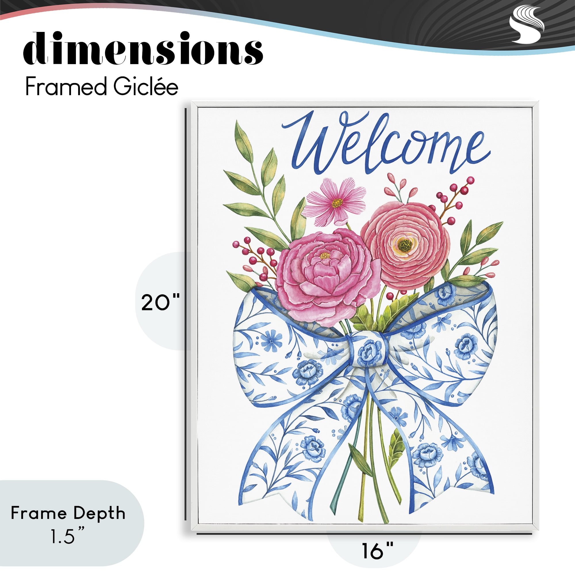 Stupell Industries Bow & Flowers Welcome White Framed Giclee Art, design by Deb Strain