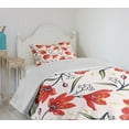 thumbnail image 4 of Ambesonne Floral Quilted Bedspread Set 2 Pcs, Vintage Tulip Flowers, Twin Size, Peach Green and Red, 4 of 6