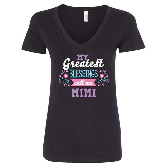 Inktastic My Greatest Blessings Call Me Mimi with Flowers Women's V-Neck T-Shirt