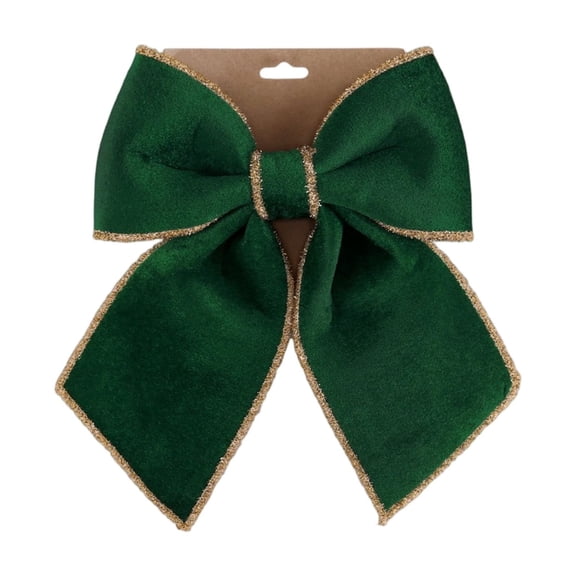 10.2" Burgundy Velvet Christmas Tree Topper Bow, Medium Ribbon Bow Decoration for Xmas Party, Wedding, Wall or Room Backdrop, Elegant Coquette Holiday Décor Ornament (Green)