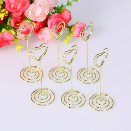 Supvox 6Pcs Gold Heart Shape Table Number Holders with Spiral Base for Wedding Party Decoration
