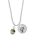 thumbnail image 1 of Delight Jewelry Goldtone Black Spider on Web Spinner Silvertone Script Initial Disc - P - Charm Necklace, 20"+3", 1 of 4
