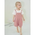 thumbnail image 4 of CARETOO Toddler Baby Girl Clothes Stripe Short Sleeve T-Shirt  Suspender Overalls Shorts Set 2Pcs Summer Outfits, 4 of 17