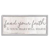Stupell Industries Feed Your Faith Spiritual Religious Painting Gray Framed Art Print Wall Art, 30 x 13