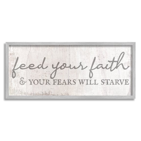 Stupell Industries Feed Your Faith Spiritual Religious Painting Gray Framed Art Print Wall Art, 30 x 13