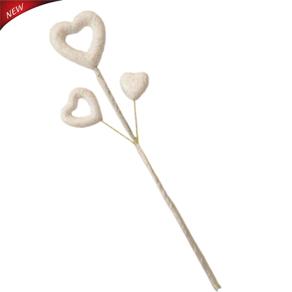 Glitter Foam Heart Pick Ornaments, 3 Hearts Valentine Christmas DIY Craft Bouquet Stems,Tabletop Decor, Indoor Outdoor Festive Decor & Christmas Decorations for Wreath Tree Vase Arrangement,White