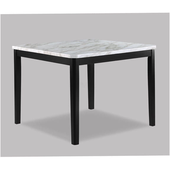 Counter-Height Dining Table Square Faux Marble Top Black Wood Base Transitional Style