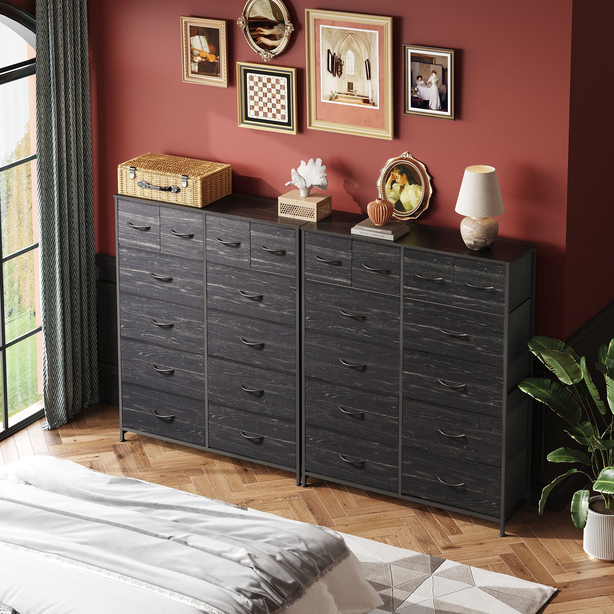 GALAXHERO 12-Drawer Tall Fabric Dresser with Wood Top, Storage Chest of Drawers for Bedroom, Closet, Charcoal Black