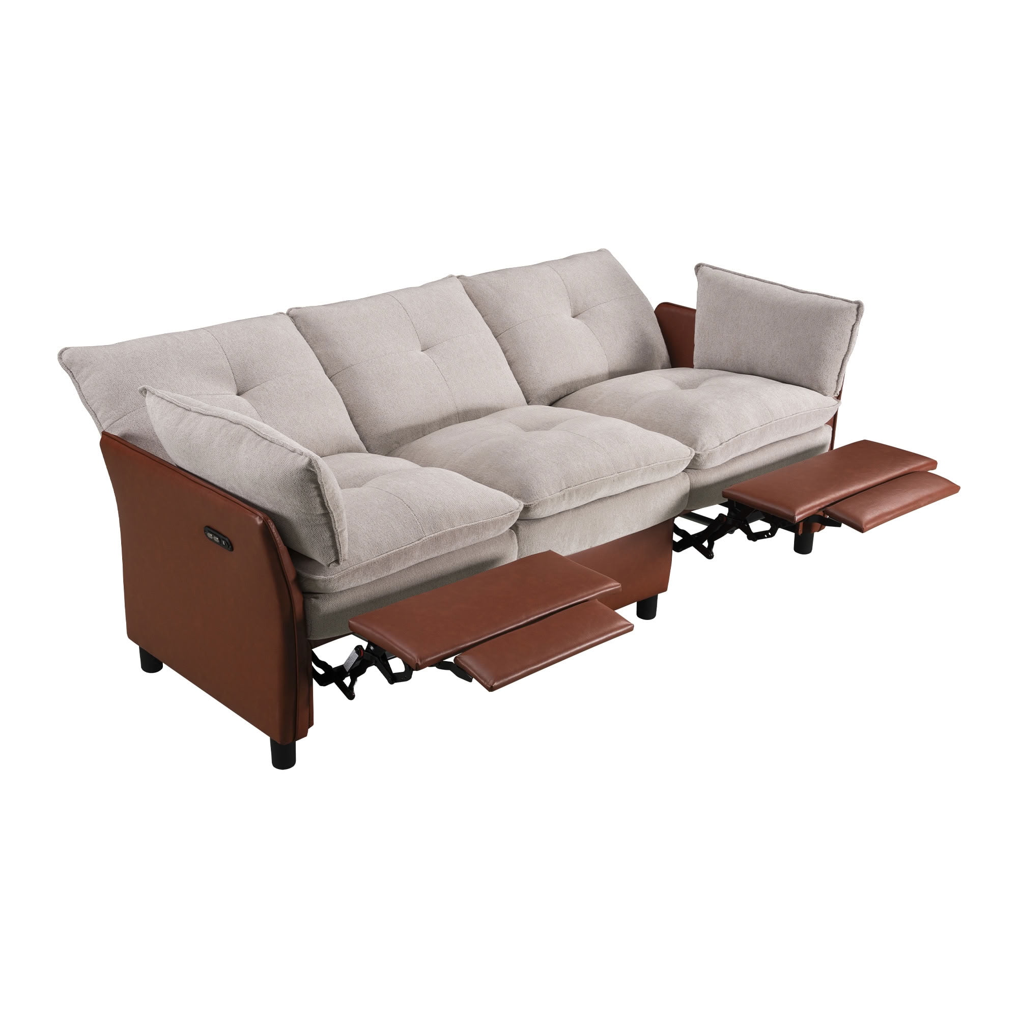 MAYEERTY 3-Seater Reclining Sofa with Extendable Footrest, Dual-Tone Linen & PU Leather Couch, 660 LBS Capacity for Living Room Apartment