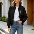 thumbnail image 6 of PRINxy Women's Long Sleeve Bomber Collar Full Zip Jacket with Decorative Chest Zip, Side Pockets for Fall Winter Casual Black L, 6 of 8