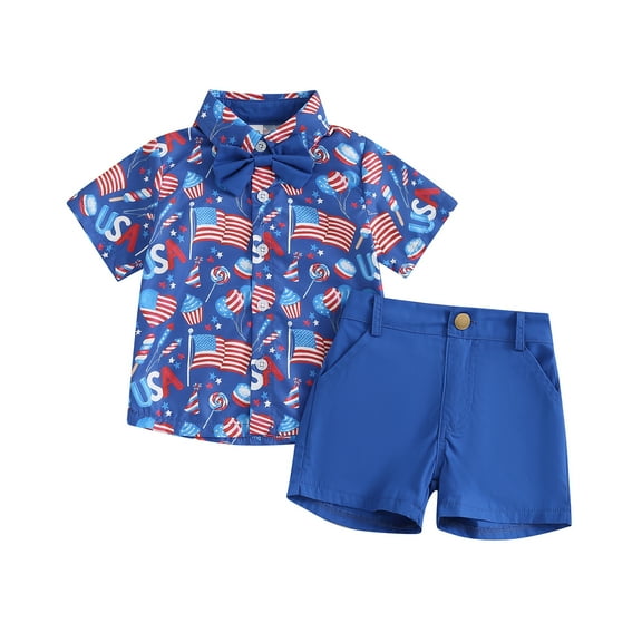 Okbabeha 4th of July Baby Boy Outfit America Flag Short Sleeve Buttom Down Shirt and Shorts Fourth of July Clothes