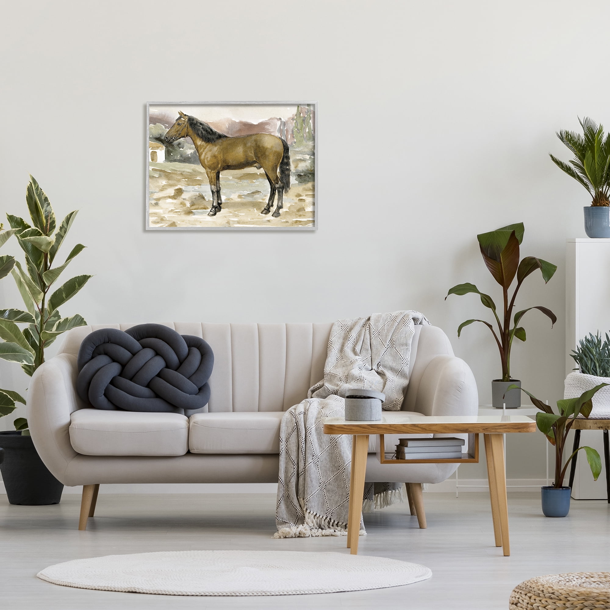 Stupell Rural Brown Horse Country Scene Animals & Insects Painting Gray Framed Art Print Wall Art