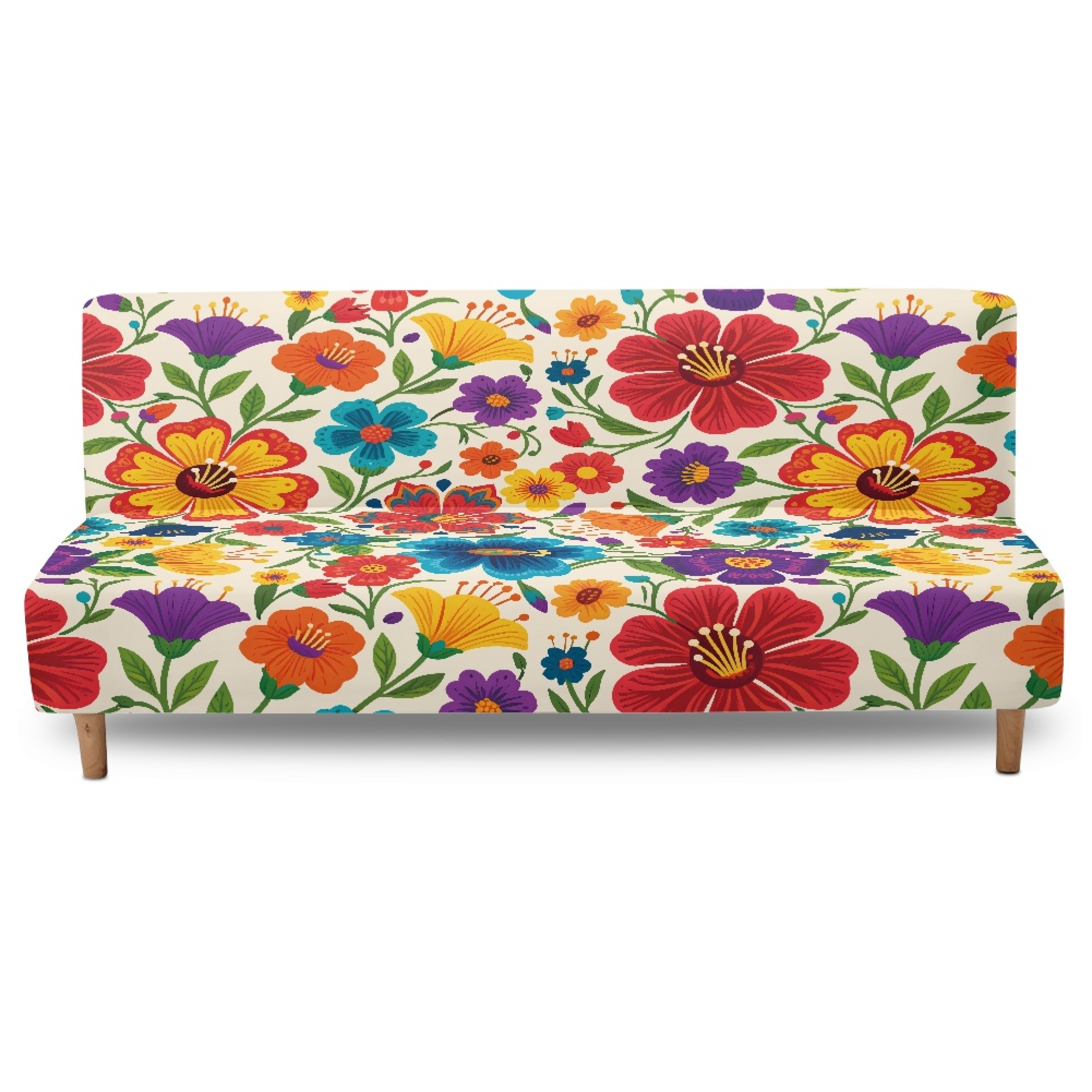 ZIATUBLES Futon Couch Cover Armless, Stretch Sofa Slipcover Dustproof Furniture Protector Elastic Non-Slip Washable for Sofa Bed, Living Room, Colorful Flower Print