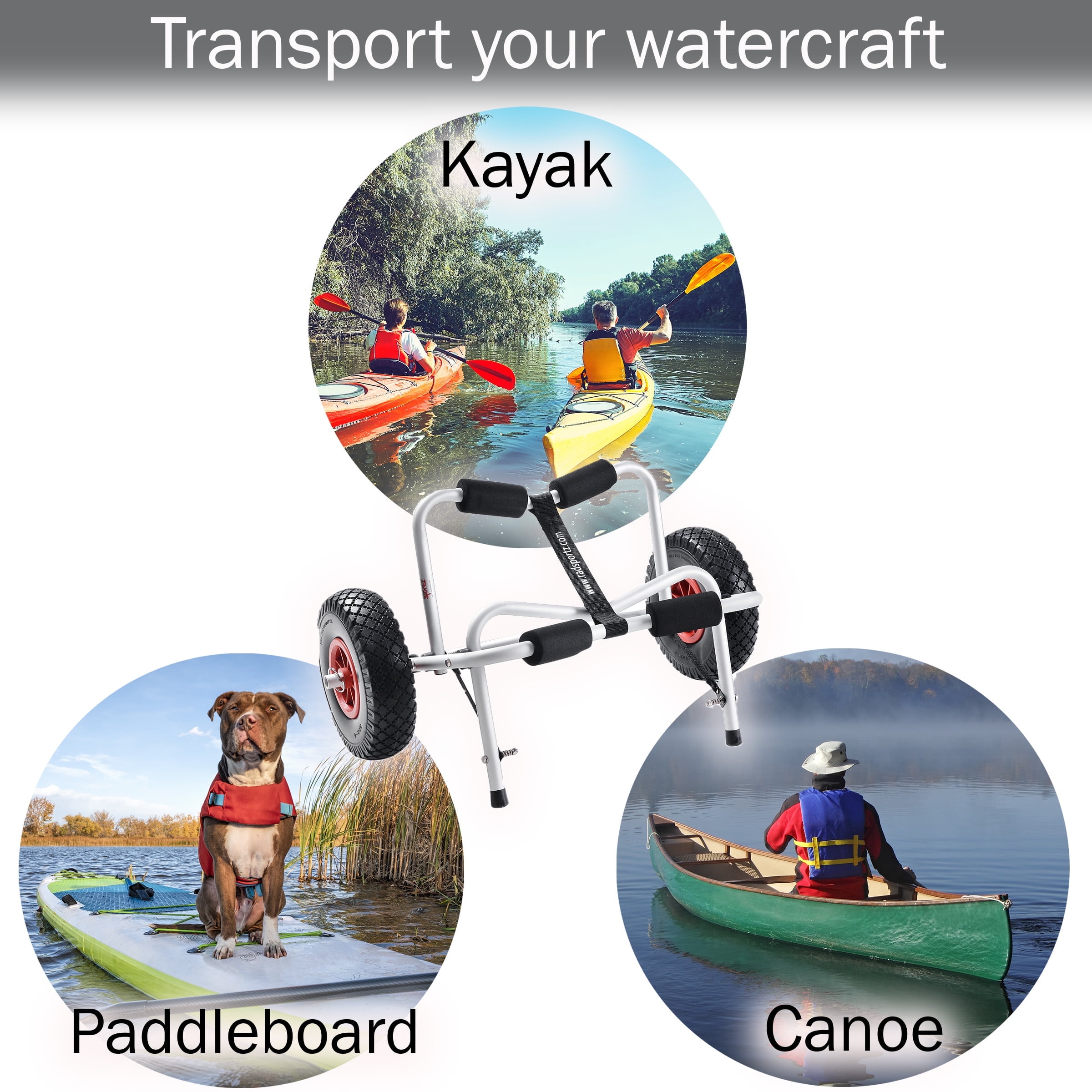 Kayak Trolley Cart with Airless Tires - 140LB Capacity for Transporting Kayak Paddleboard SUP Canoe ? Aluminum Frame by RAD Sportz (White)