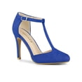 thumbnail image 1 of BLISSFUL STEP Chaussures pour Femmes Bout Rond Talon Aiguille Sandales à Bride en T Bleu Foncé 9, 1 of 7