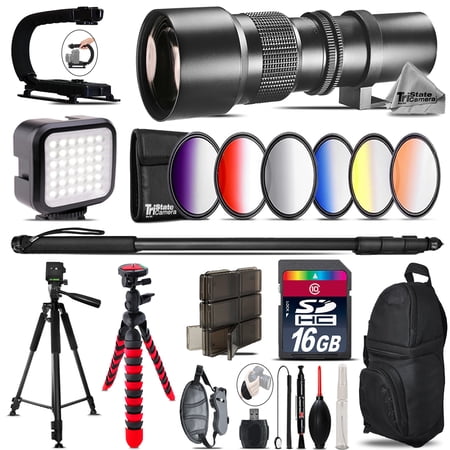 500mm Telephoto Lens for Nikon D3300 D3400 - Video Kit + Flash - 16GB Bundle