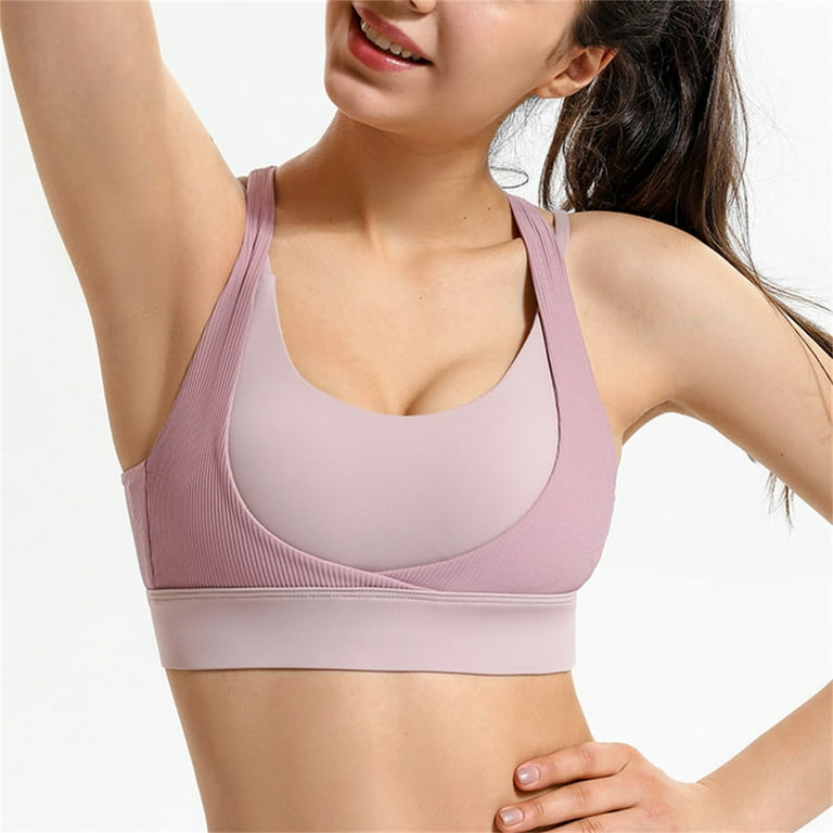  High Impact Sports Bras For Women High Support Large Bust  Womens Sports Bras Strappy Padded Sports Bra Crisscross Back Pink