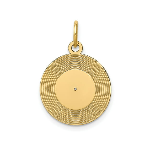 14k Yellow Gold Round Pendant with Textured Concentric Circles, Open Center Minimalist Medallion Charm for Women or Unisex Necklace, Flat Disc Jewelry for Engraving or Customization