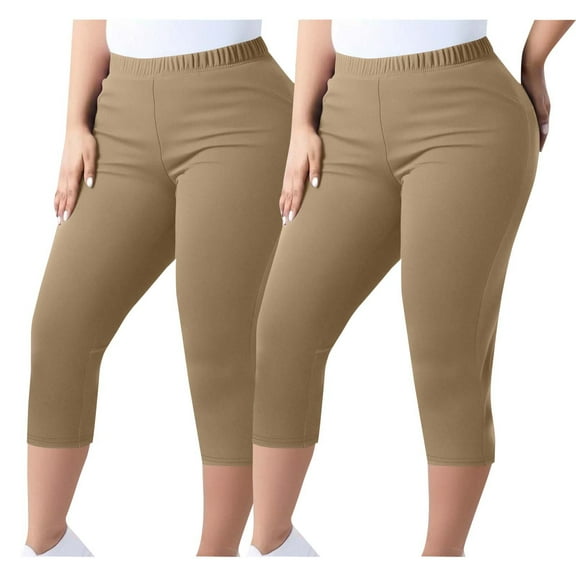 UQJfacai 2 Pack Womens Plus Size Capri Leggings Lightweight Soft Stretch Crop Leggings Pull On Basic Capris Yoga Pants L-5XL
