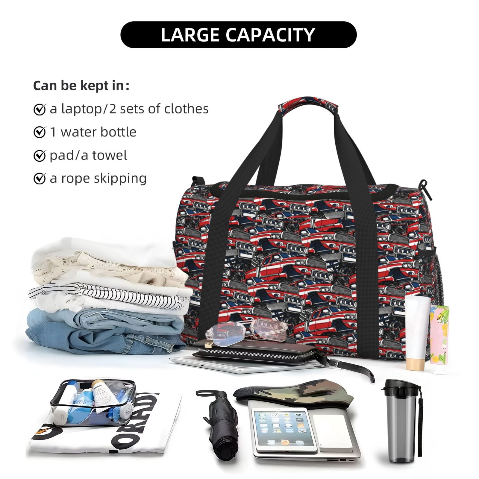 Fuzoiu Red And Blue Cars Print Travel Duffle Bag,Carry On Tote Bags,Duffel Bag,Sport Gym Bag, Hospital Bag for Labor and Delivery, Overnight Bag,Luggage Bag