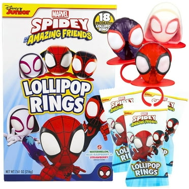 Spidey and His Amazing Friends Lollipop Rings, Birthday Party Favor Candy, 18 Count, 7.61 Ounce Box