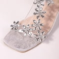 thumbnail image 6 of Tqyyweavej Women's Evening Sandals Rhinestone Flower Clear Block Slim High Heel Sandals Oversize Open Square Toe Dressy Sandals Gifts for Women, 6 of 10