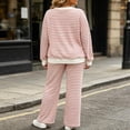 thumbnail image 4 of Enjoytime Lounge Sets for Women Striped V Neck Long Sleeve Top Wide Leg Pants 2 Piece Outfits Soft Loose Casual Plus Size Matching Set, 4 of 6