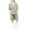 thumbnail image 2 of CYRBOKO Boys Outfit Sets, Two-piece Short Sleeve Elastic Waist Lapel Suits Sets Khaki Size 1-2 T, 2 of 7