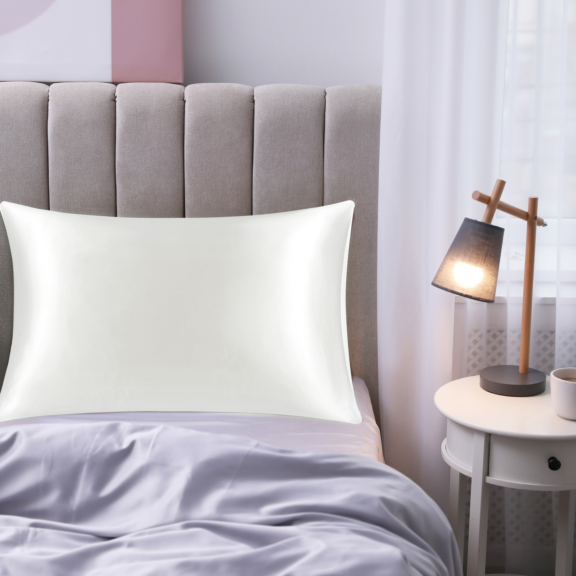 PiccoCasa 1Pc 19 Momme Silk Pillowcase with Envelope Closure Pure White King/20"x36"