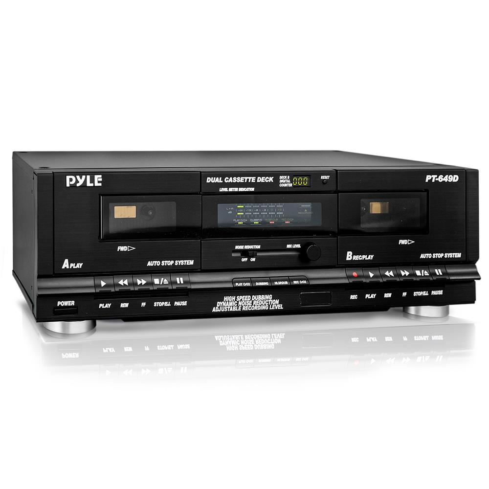 Dual Cassette Deck Music Recording Device with RCA Cables Removable  Rack Mounting Hardware CrO2 Tape Selector Built-in Digit Tape Counter  110V/220V