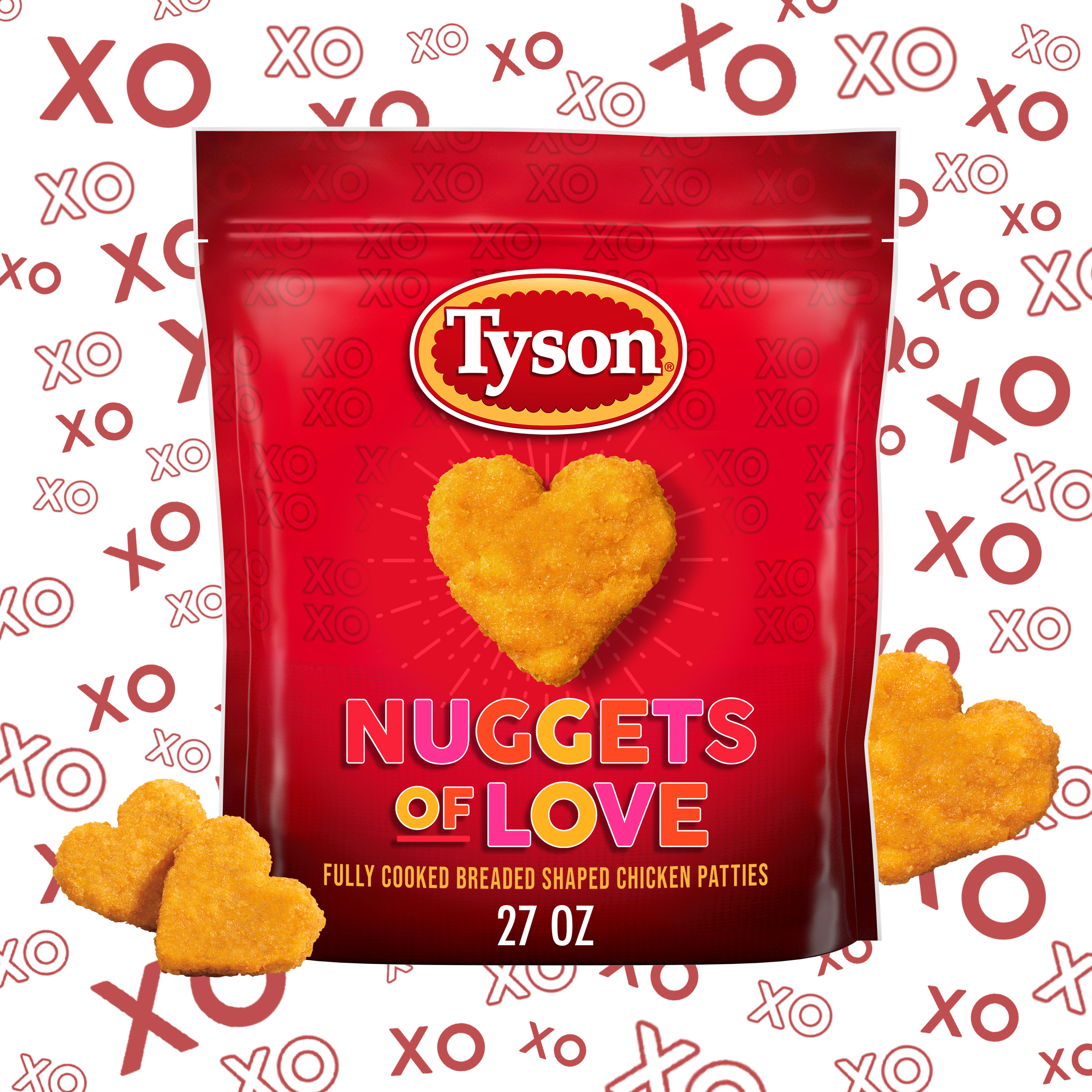 Tyson Nuggets of Love Fully Cooked Heart Shaped Chicken Nuggets, 27 oz