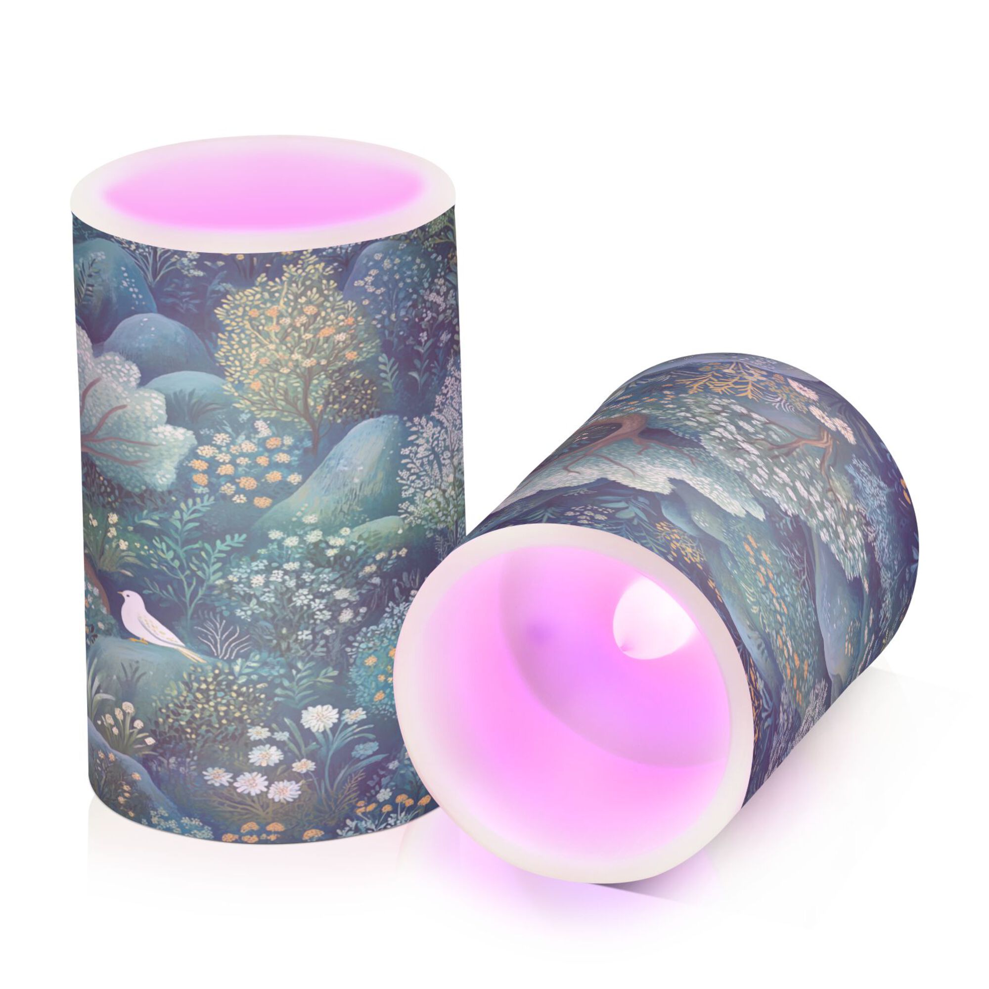 Yayeee Flameless Candles with Remote Flickering Battery Operated Multi Color Changing, Green Forest Pattern