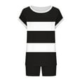 thumbnail image 4 of SwiftWear Women's Summer Striped Round Neck Short Sleeve Shorts Pajamas Set - Soft Breathable Loungewear with Pockets & Drawstring,Casual Sleepwear, 4 of 5