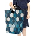 thumbnail image 4 of Yayeee Freestanding Laundry Hamper with Handle Collapsible Large Storage Basket for Clothes, Dark Blue Hexagon Patterns, 4 of 7