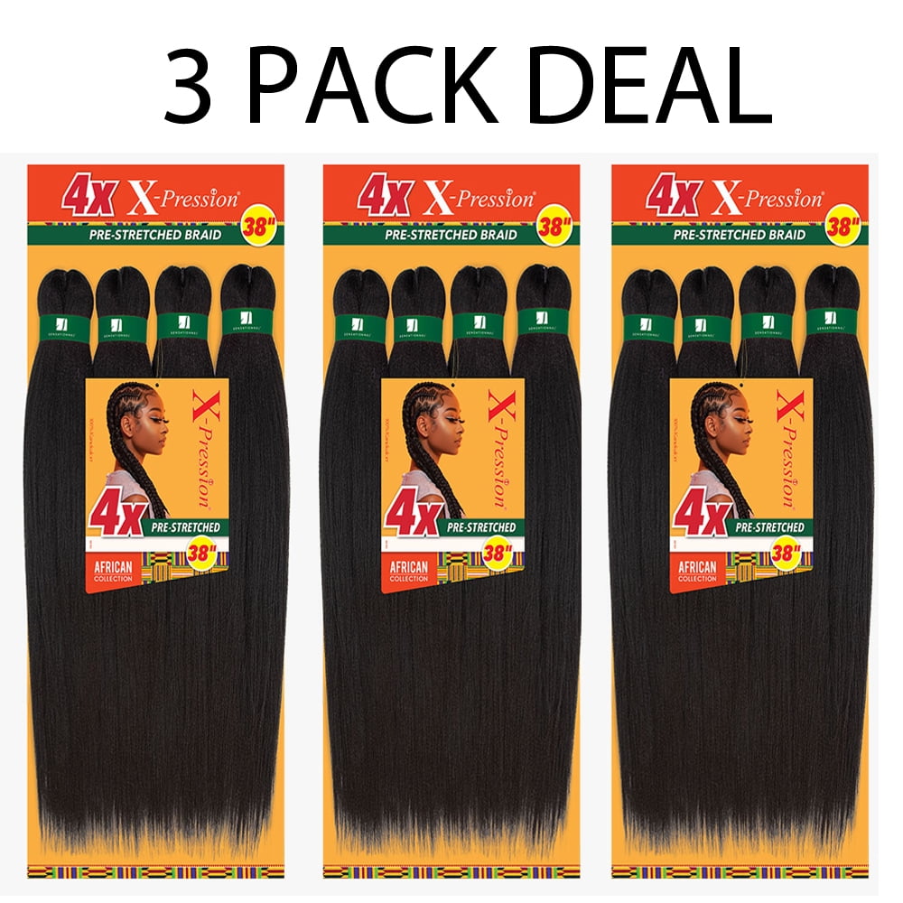 Sensationnel African Collection Kids Jumbo Braid Pre Stretched X Pression  Hair 3x 28” ( T1B/30 Off Black Auburn 3 Packs )