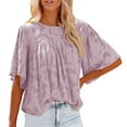 thumbnail image 1 of Womens 3 4 Bell Sleeve Blouse Summer Crewneck Lace Tops Floral Textured Babydoll Shirts, 1 of 6