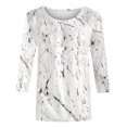 thumbnail image 4 of Women's Floral T-shirts Loose Plus Size Casual 3/4 Sleeve Tops Flowers Print Graphic Tees Summer Fall Tshirts (L, White), 4 of 5