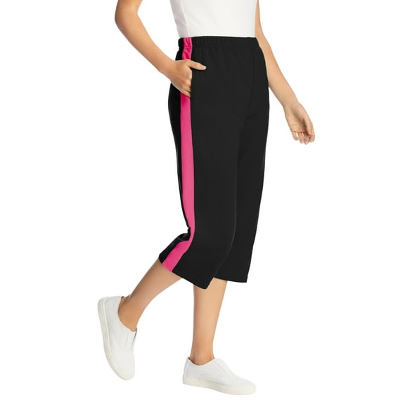 Woman Within Plus Size Side-Stripe Cotton French Terry Capri