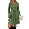 thumbnail image 2 of Horkkom Long Sleeve Sweater Dress for Women V Neck Solid Color Fall Dresses Casual Mini Knit Dress with Pockets XXL, 2 of 10