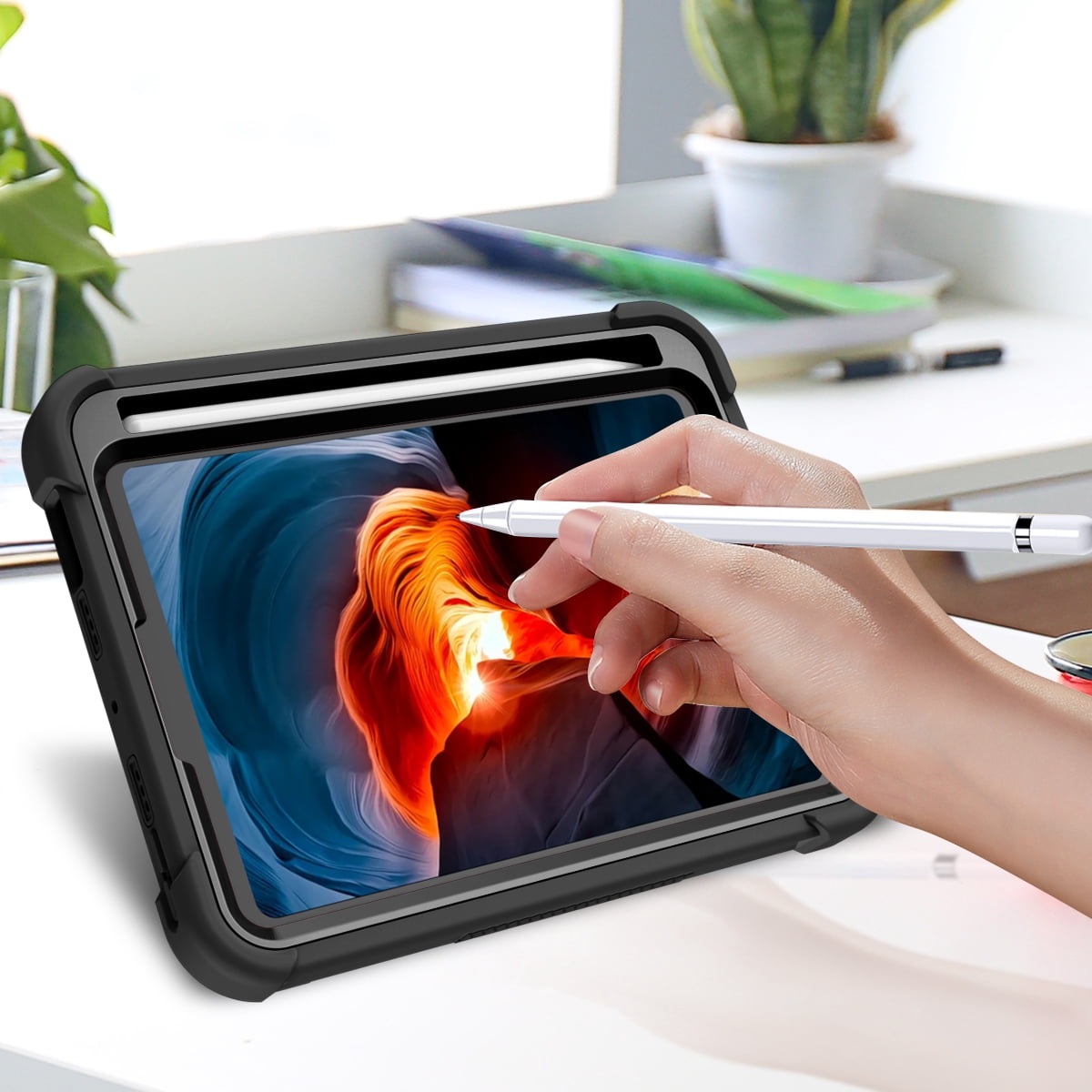 Allytech iPad mini 6 Case, iPad mini 6 Cover with Pencil Holder, Build-in Kickstand Heavy Duty Protection Shock-absorbing Anti-scratch Case Cover for Apple iPad mini 6th Gen 8.3-inch, Black