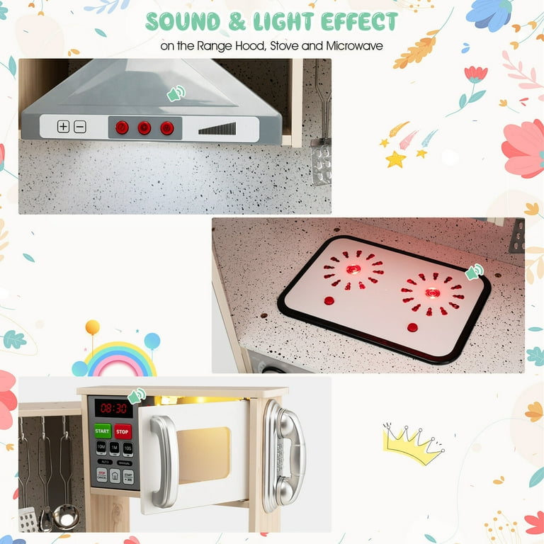 キッチン家電 k --u-u- Gymax Kids Corner Real Wood Playset with Lights and Sounds