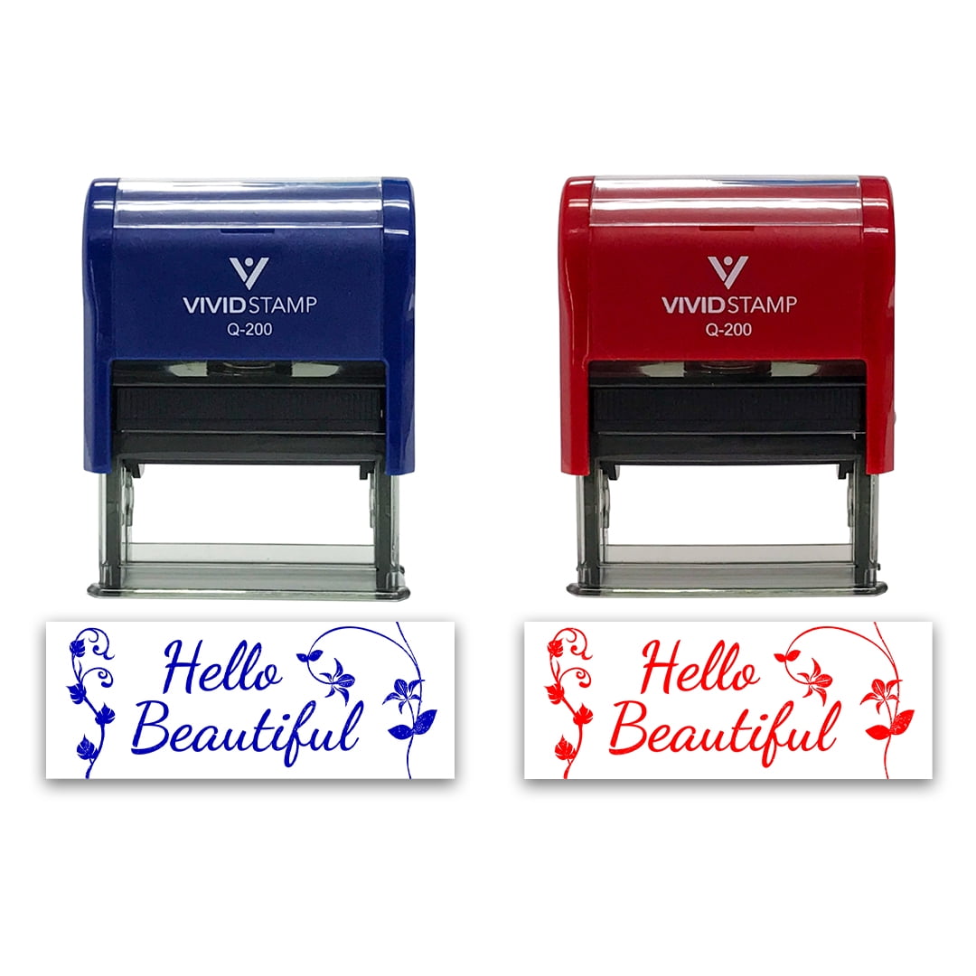 (3 pack) All Quality Hello Beautiful Self-Inking Rubber Stamp | Family & Friends | Novelty Homely Stamps (Blue Ink) - Q-200