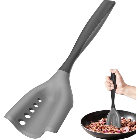 Mincing Spatula Meat Chopper, Hamburger Grinder, Premium Heat Resistant Smasher for Ground Beef, Potato Mix Tool, Meat & Poultry Tenderizers-Black