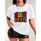thumbnail image 1 of Colorful Letter Print Workout T-Shirt, Short Sleeve Crew Neck Casual Sports Tee, Women's Clothing, 1 of 7