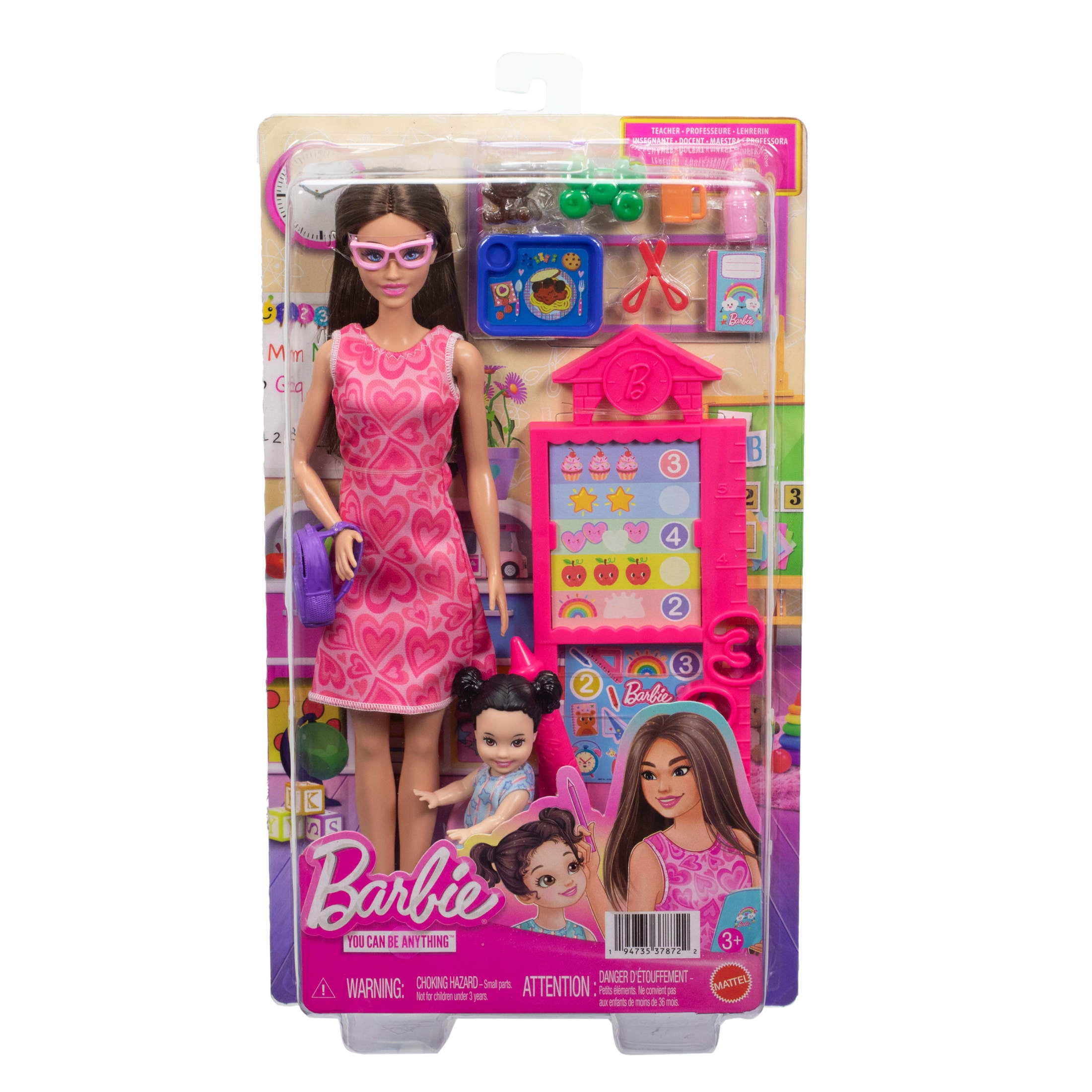 Barbie Careers Teacher Playset with Fashon Doll, Toddler Doll, Classroom Board & Accessories